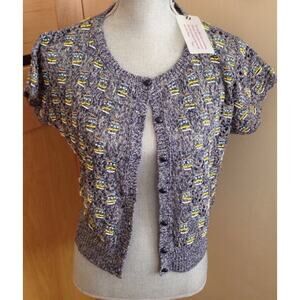 Anthropologie Edie Refracted Scarab Beaded Linen Cardigan | SMALL NWOT